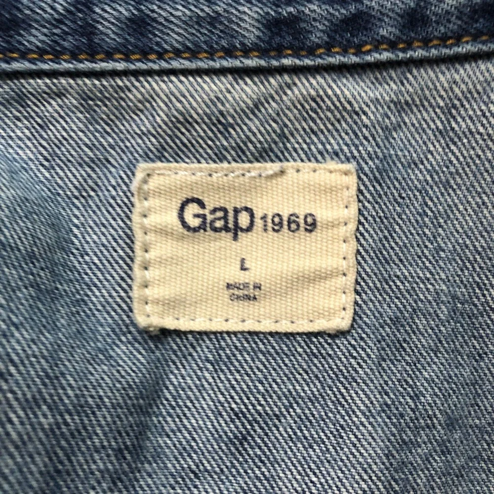 Gap 1969 Mens Zip Front Denim Jacket Medium Tint Blue Cotton Large Utility Y2K